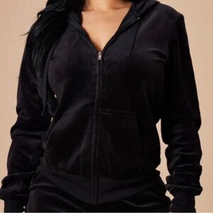 Felina black velvet velour zip up hoodie size S
